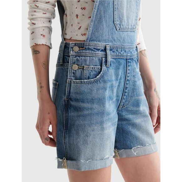Lucky Brand Denim Boyfriend Shortall Overall size S Raw Hem - Picture 11 of 11
